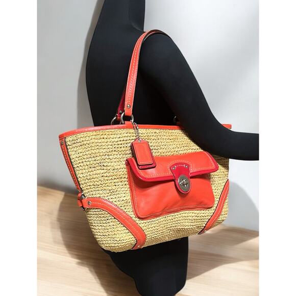 Coach 22904 Straw Pocket Tote Bag & Large Wristlet - Picture 10 of 16